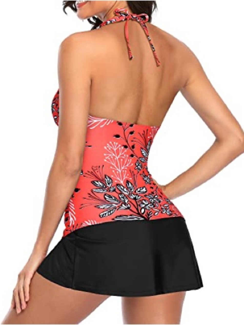 Younique High Waisted Tummy Control Tankini Sets-Red Floral - Picture 2 of 5